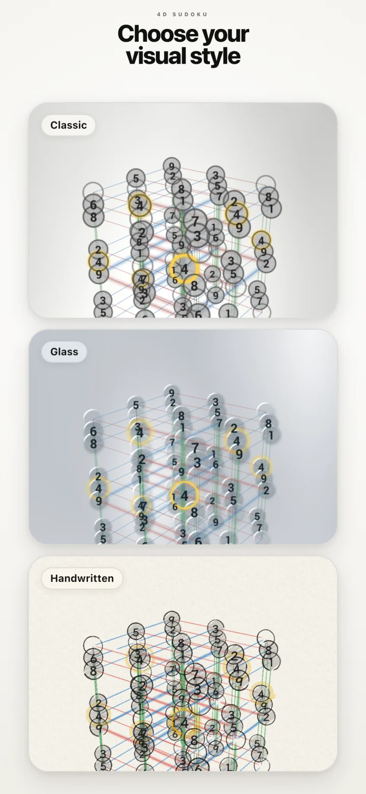 Classic, Glass, and Handwritten board styles